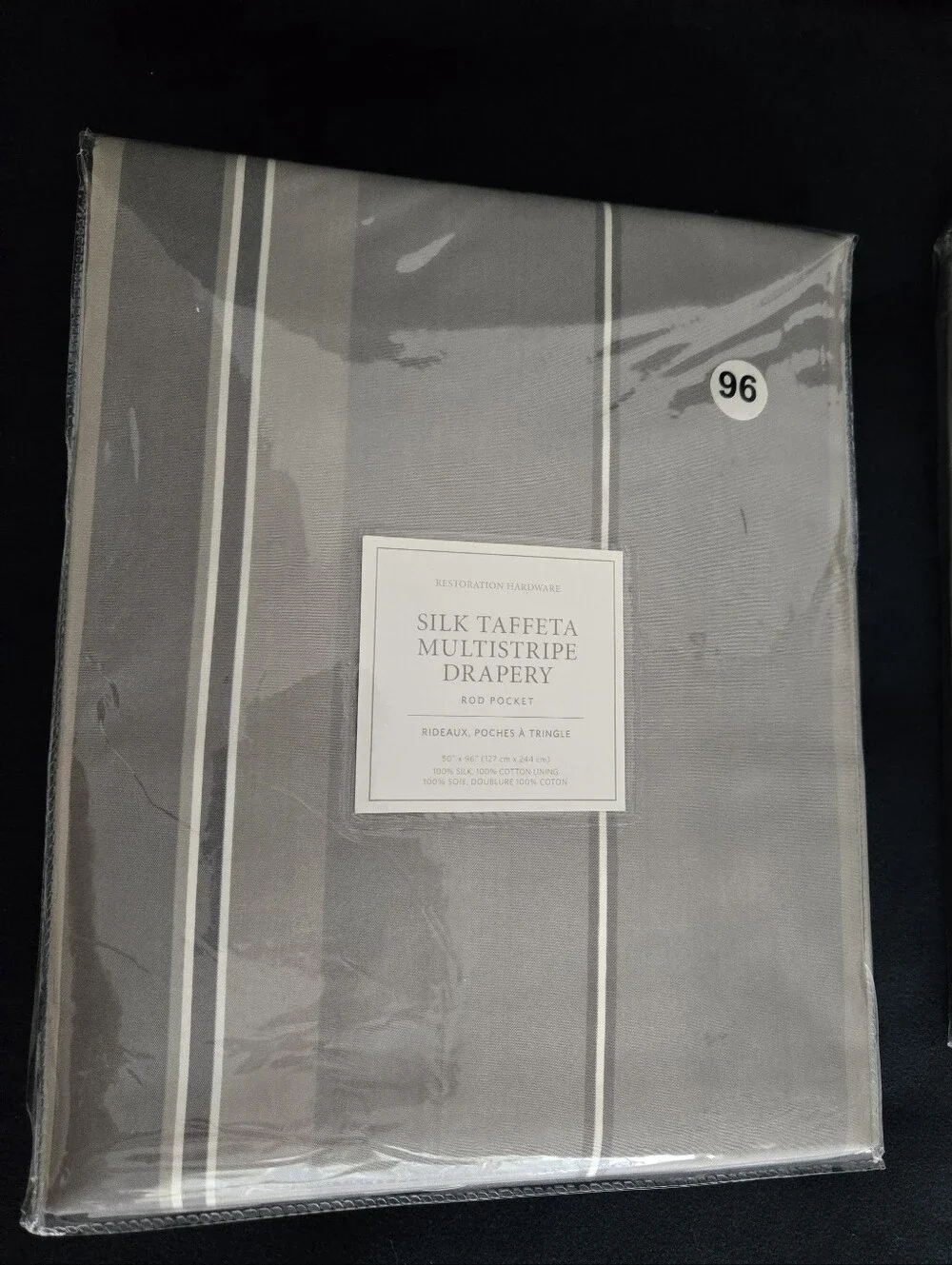 Restoration Hardware Silk Taffeta Multistripe Drapery FOG - 2 PANELS -One Price